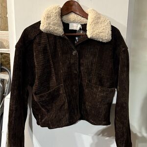 Brown Corduroy Jacket with Faux Shearling Collar